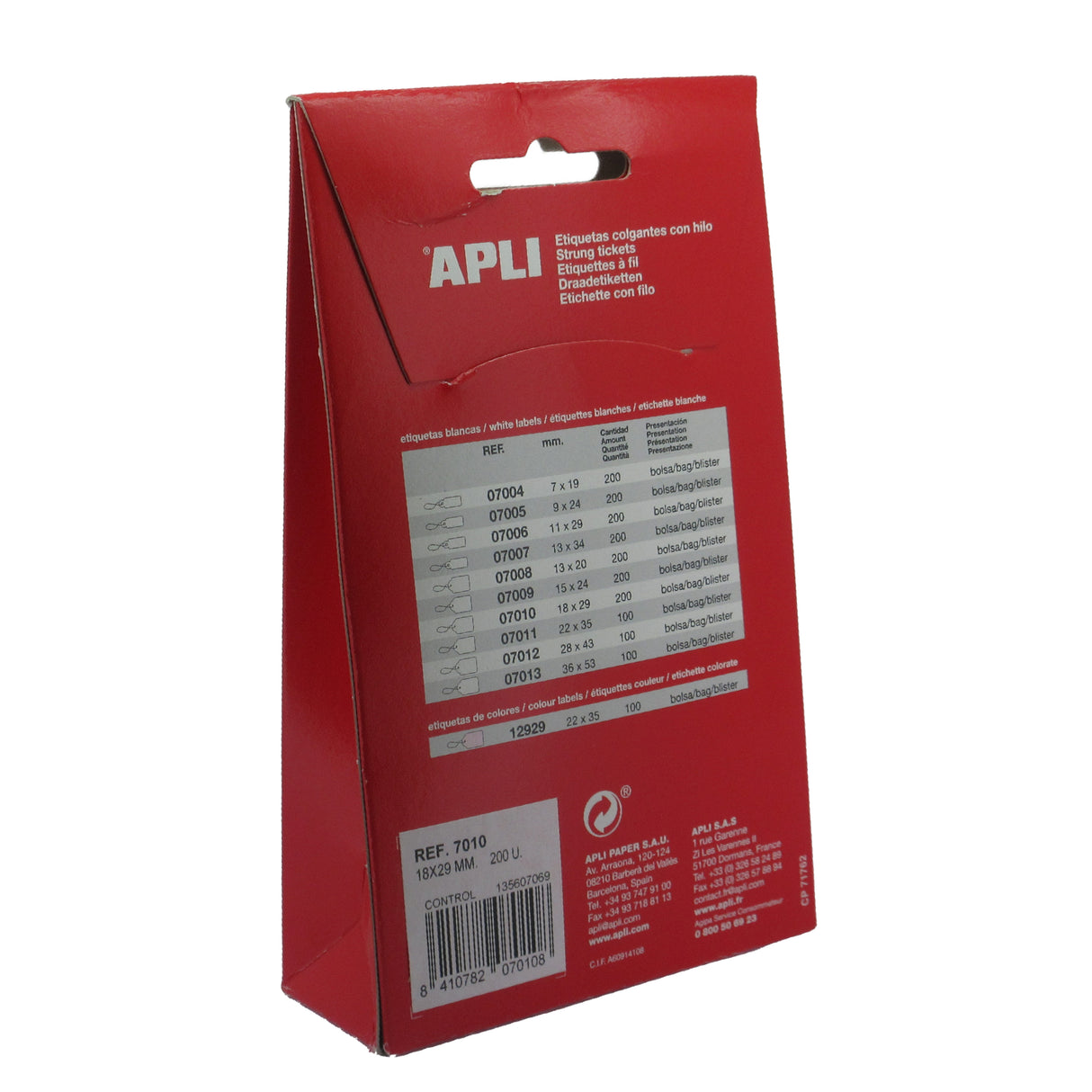 Back view of APLI string labels packaging for retail and jewellery use