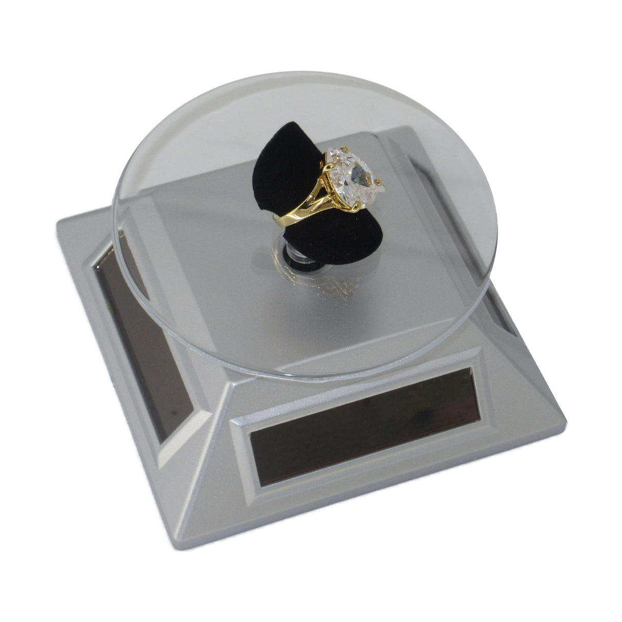 Solar-powered rotating diamond display stand with 360-degree rotation