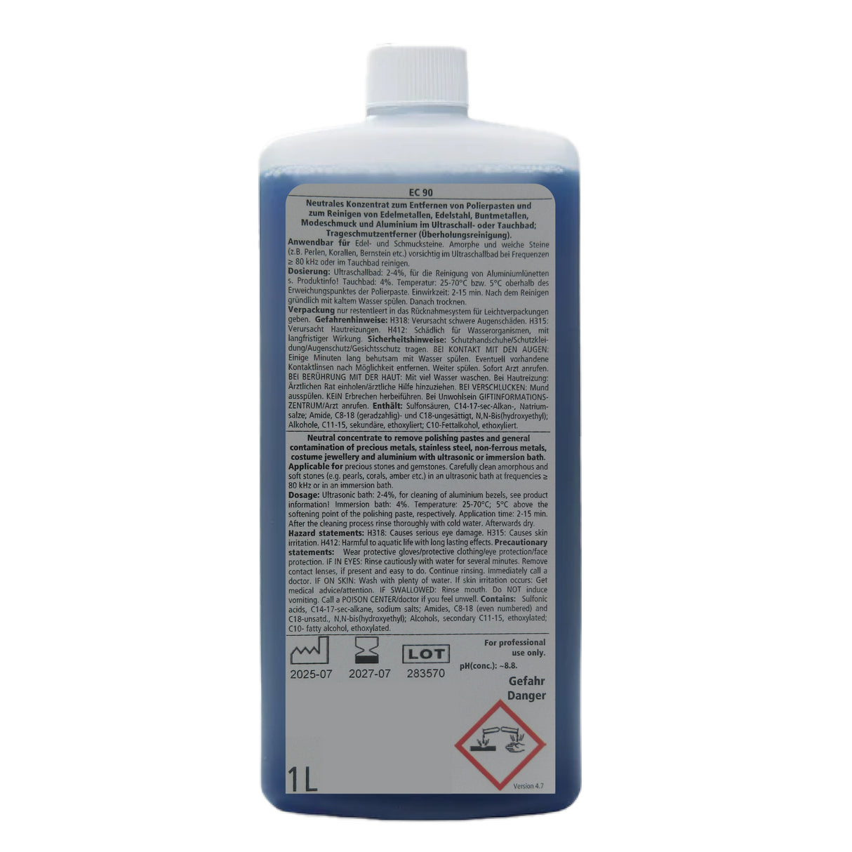 EC 90 ultrasonic-safe cleaning solution for jewelry BACK