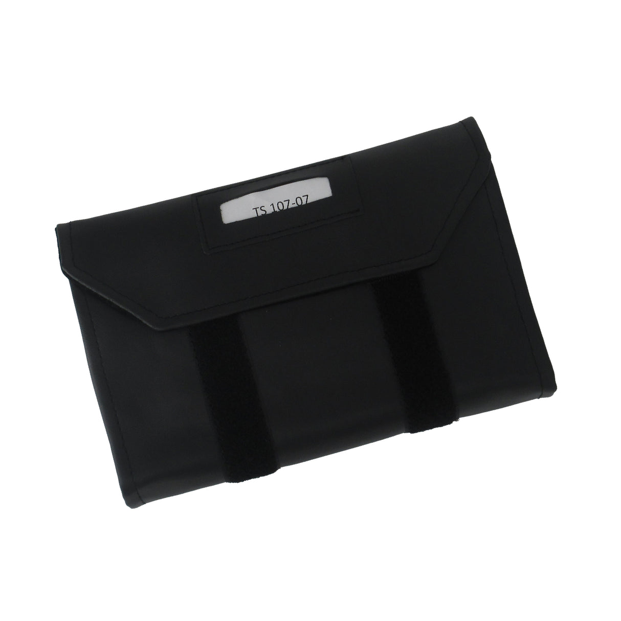 Black leatherette jewelry roll with black fine suede interior