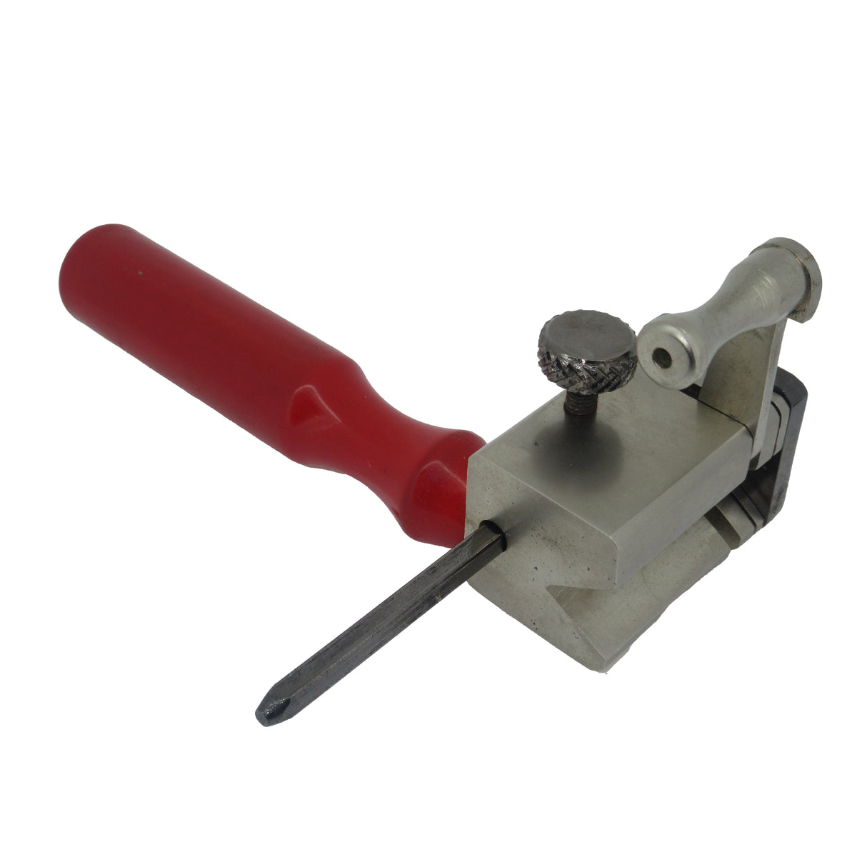 Precision tube and rod cutter for metal stock up to 5mm with V-groove holder