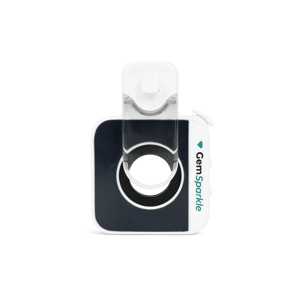 Portable GemSparkle lighting device used for professional jewelry photos on smartphone. BACK