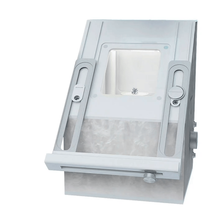 GemLightbox Macro jewelry photography box capturing 10X magnified photos and videos of loose diamonds and gemstones with a smartphone.
