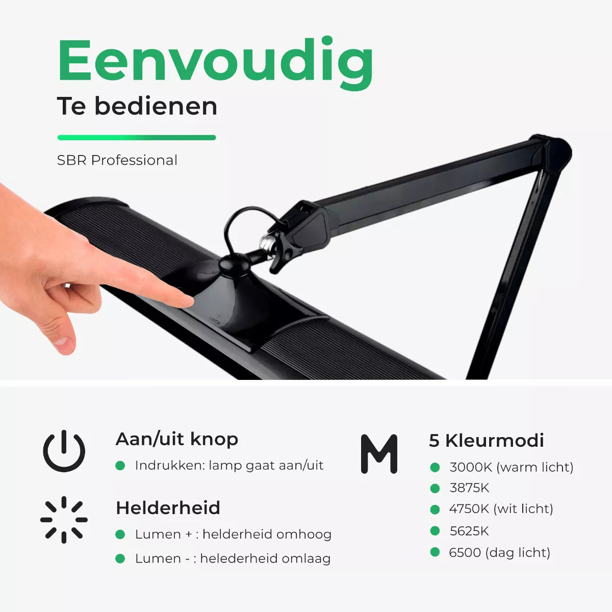 SBR Professional Black Daylight Lamp — 45W LED desk lamp for jewelers and precision work.