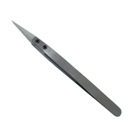 High precision ceramic tweezers with white heat-resistant ceramic tips and stainless-steel handle.
