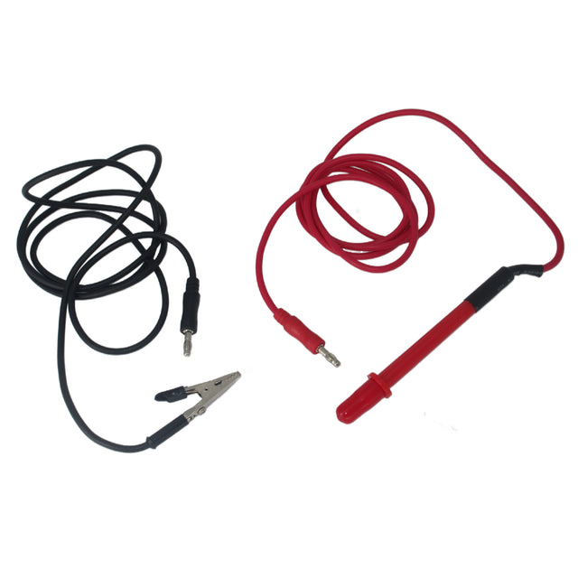 Red plating pen with attached red wire and black ground wire with alligator clip for electroplating applications.