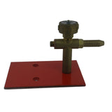 Zohar propane gas control valve with red metal mounting plate and brass fitting for burners and torches.