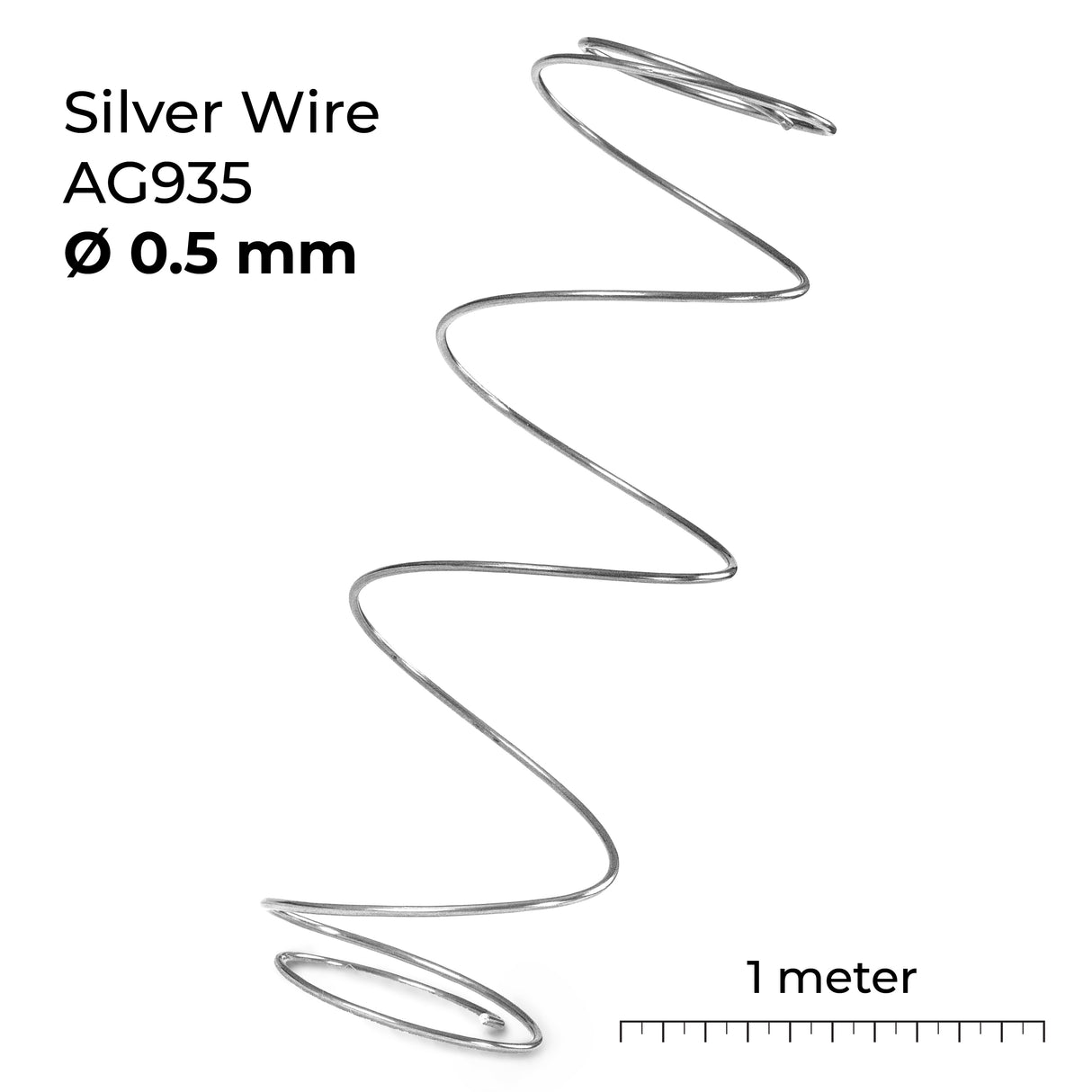 AG 935 silver wire 1 meter length for jewelry making in various diameters, diameter 0.5mm