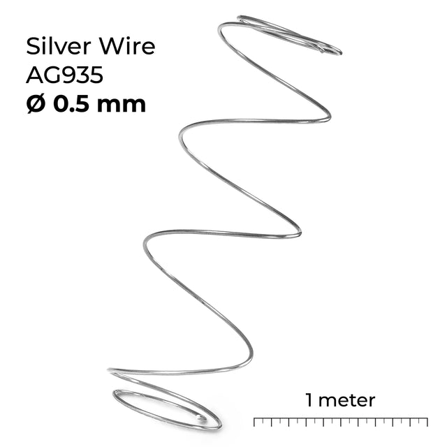 AG 935 silver wire 1 meter length for jewelry making in various diameters, diameter 0.5mm