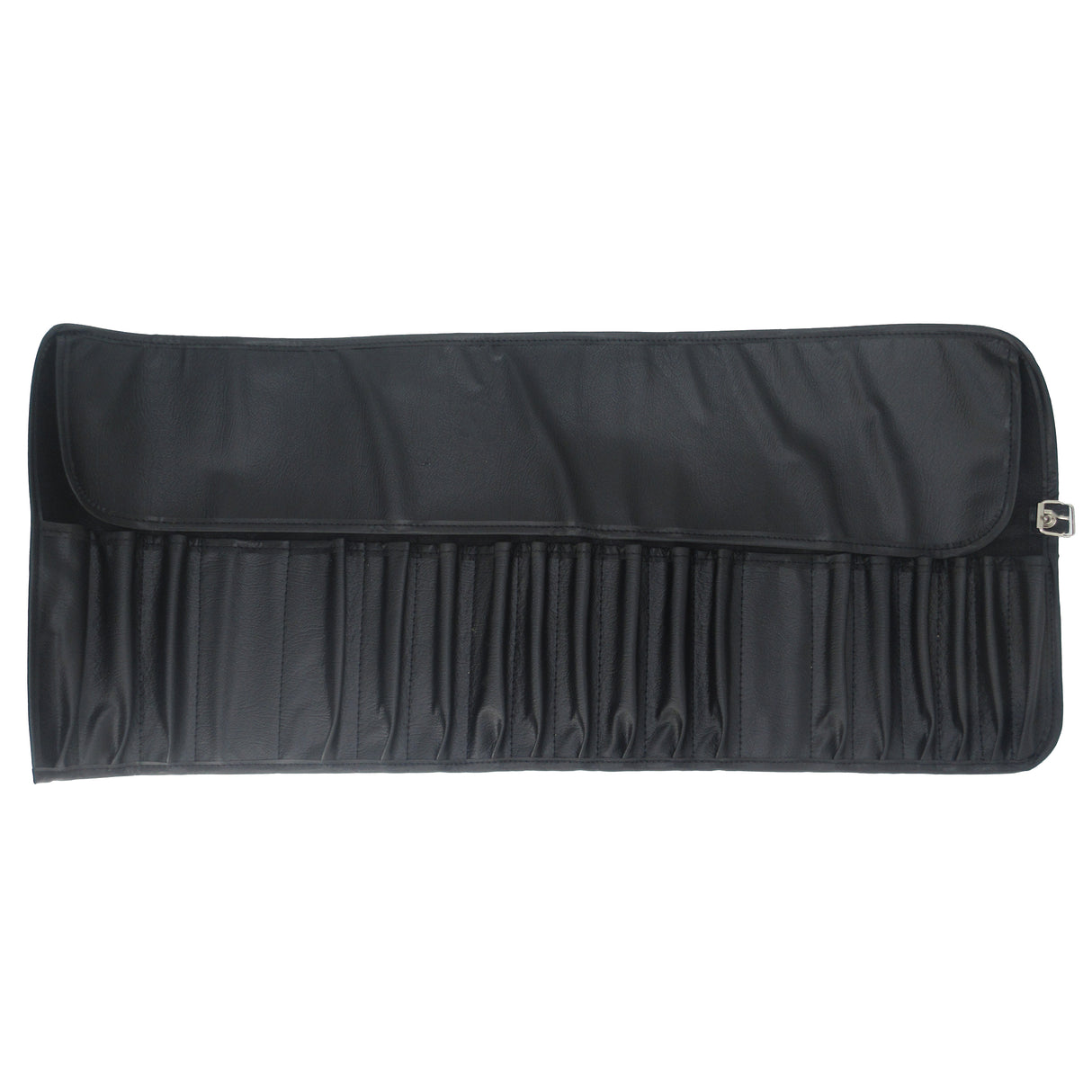 Black roll-up tool pouch with multiple pockets for storing goldsmith and jewellery-making tools (tools not included).