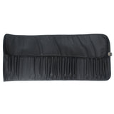 Black roll-up tool pouch with multiple pockets for storing goldsmith and jewellery-making tools (tools not included).