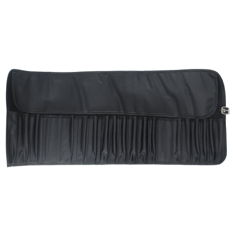 Black roll-up tool pouch with multiple pockets for storing goldsmith and jewellery-making tools (tools not included).