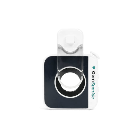 Portable GemSparkle lighting device used for professional jewelry photos on smartphone. BACK