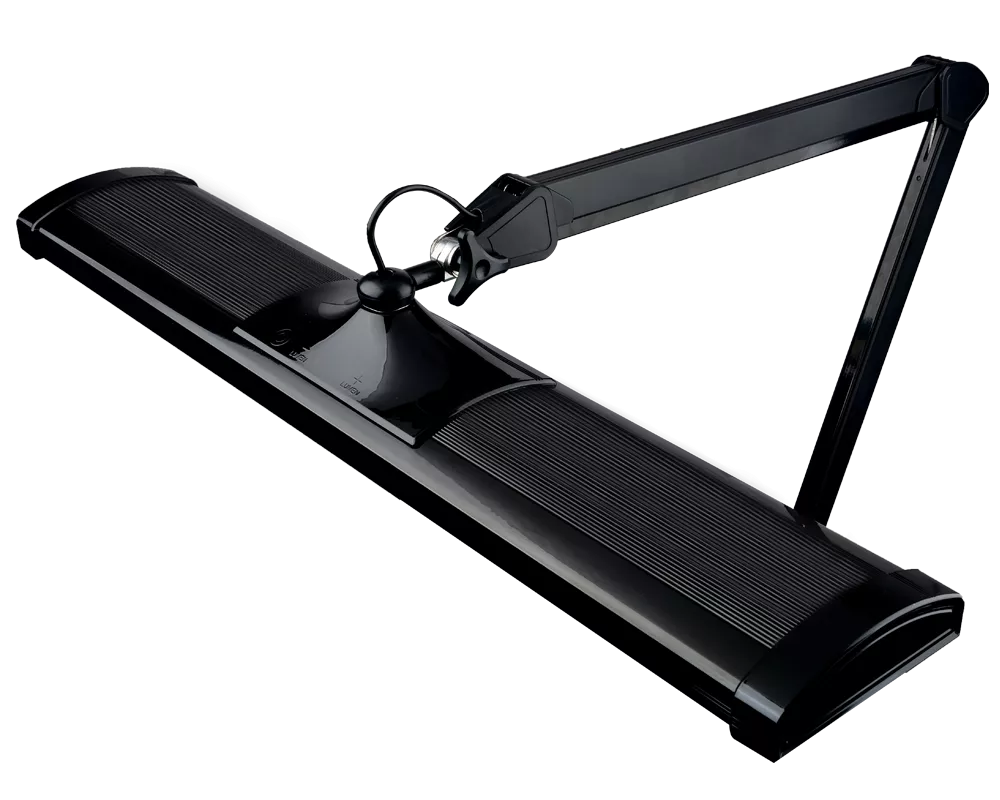 SBR Professional Black Daylight Lamp — 45W LED desk lamp for jewelers and precision work. Side view.